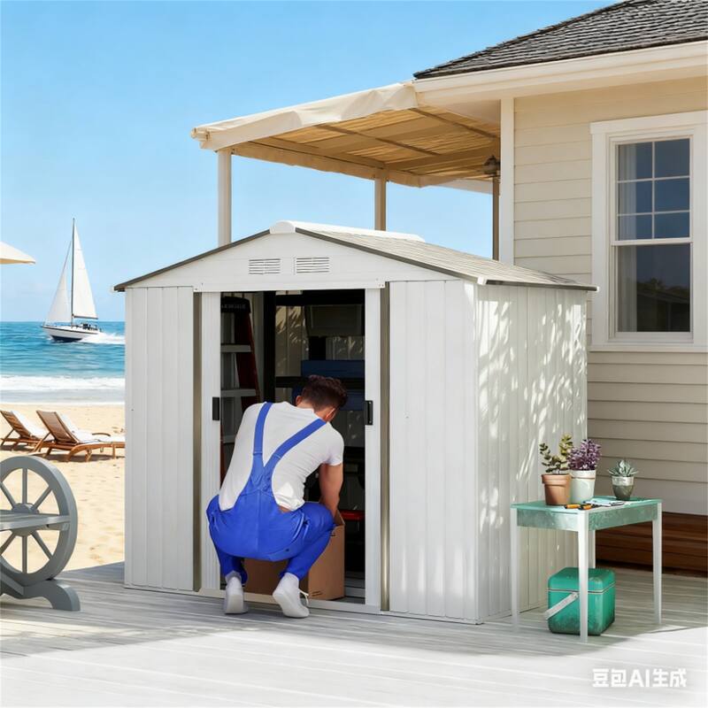 Garden Shed Storage Shed with Foundation Kit, 4 Vents and 2 Easy Sliding Doors