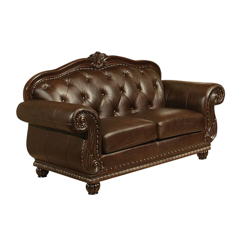 Arundele Espresso and Cherry Loveseat with Button Tufted