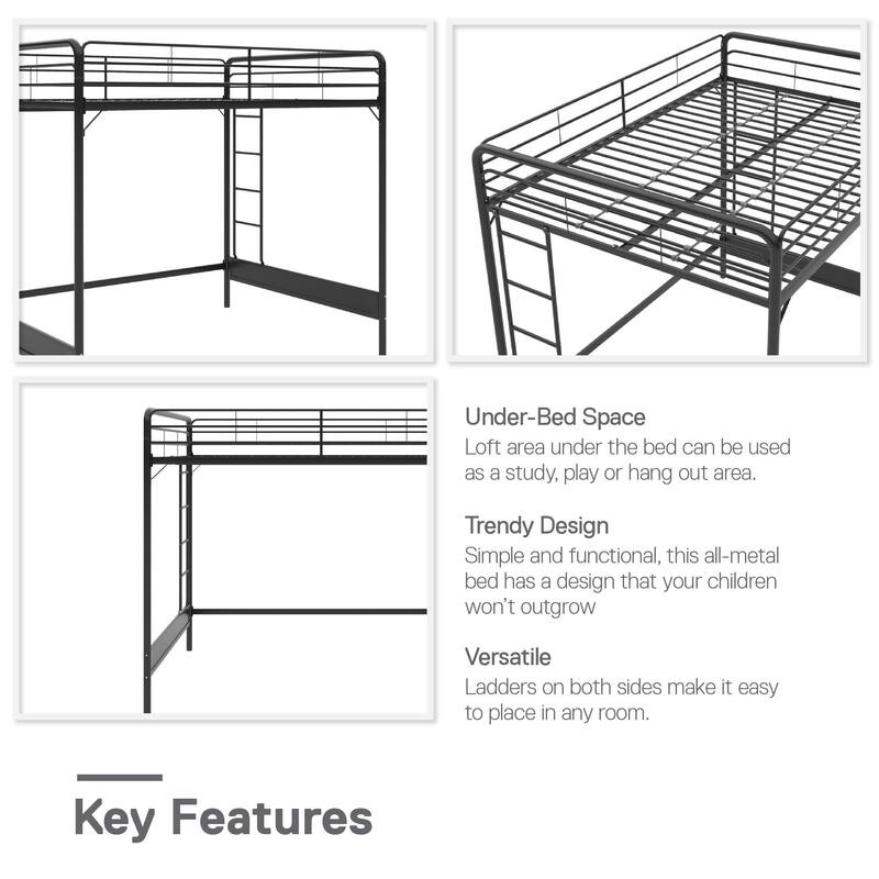 RealRooms Colten Loft Bed, Teen Bedroom Space Saver, Underbed Desk and