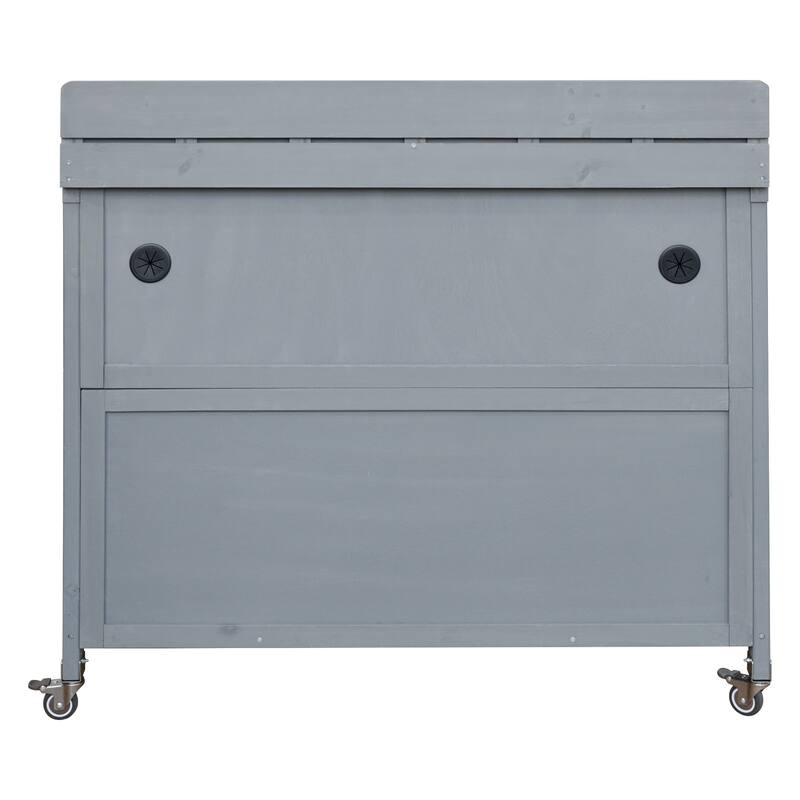 39.4" Outdoor Kitchen Island on Wheels with Stainless Table Top, Outdoor Kitchen Cabinet with Adjustable Shelves