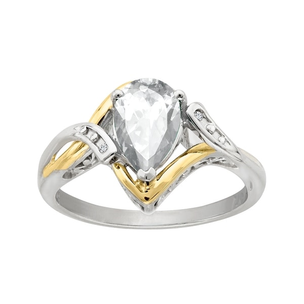 1 1/2 ct White Topaz Ring with Diamonds in Sterling Silver and 10K Gold