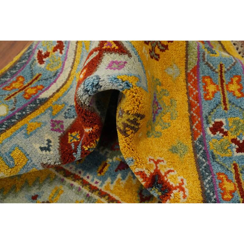 Hand-knotted Traditional Wool Yellow Geometric Oriental Area Rug - 5' 11'' X 4' 0''