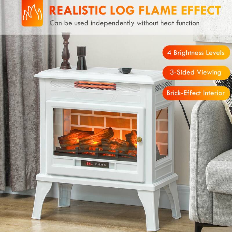 White Electric Fireplace Heater 1000-1500W with 3D Flame Effect and 3-Sided Viewing Included Remote - 24.4" W x 12" D x 27.4" H