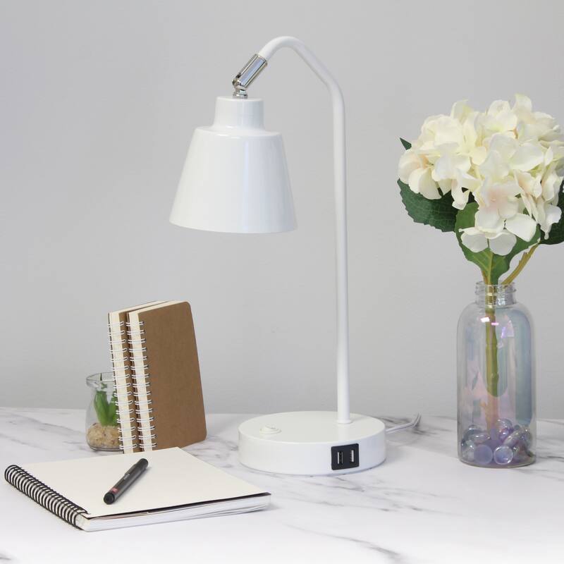 Adjustable Desk Task Lamp with Dual USB Ports - 16" - White