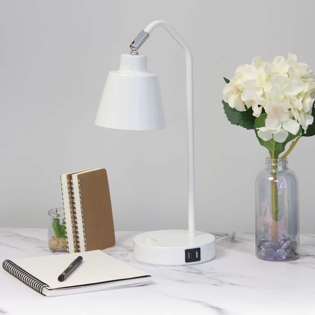 Adjustable Desk Task Lamp with Dual USB Ports - 16" - White