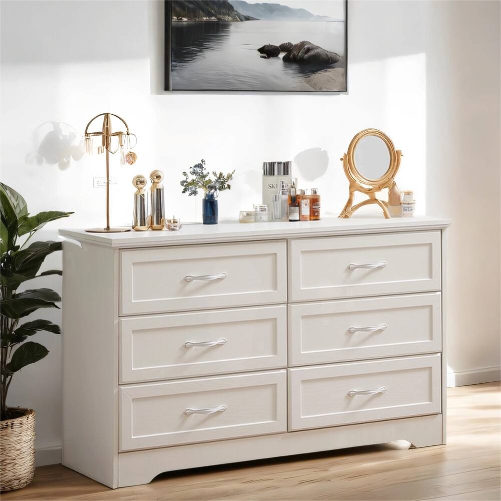 Modern Bedroom Dresser with Metal Pulls and 6 Drawers