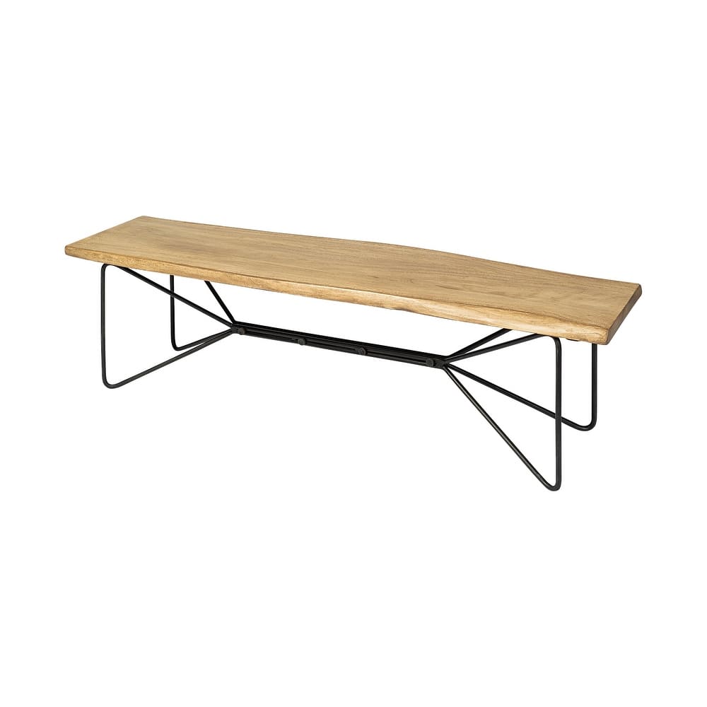 Papillion III Natural Solid Wood and Iron Dining Bench