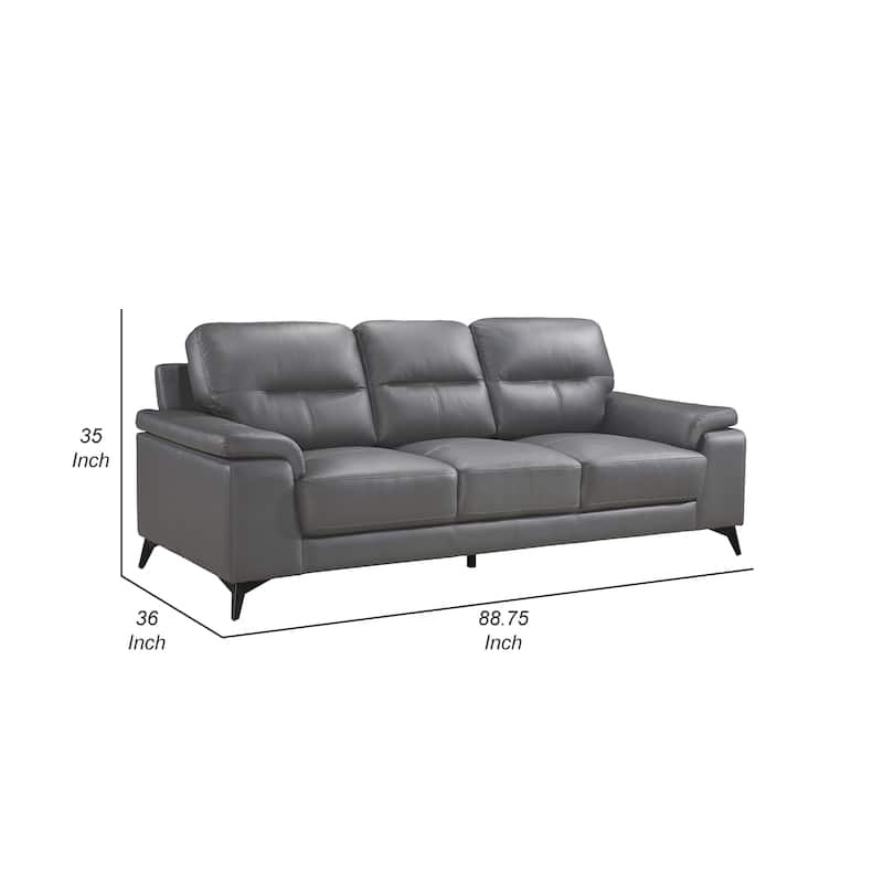 Mica Sofa, Dark Gray Top Grain Leather Foam Cushions, 89 Inch