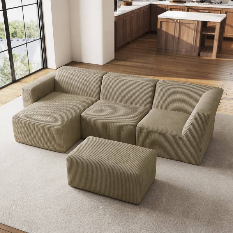 114" W Fully Sponge Molded Modular Sectional Sofa Chaise with Ottoman