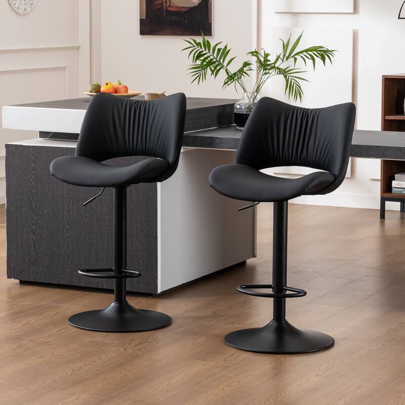 Faux Leather Upholstered Bar stools Set of 2 with Metal Footrest