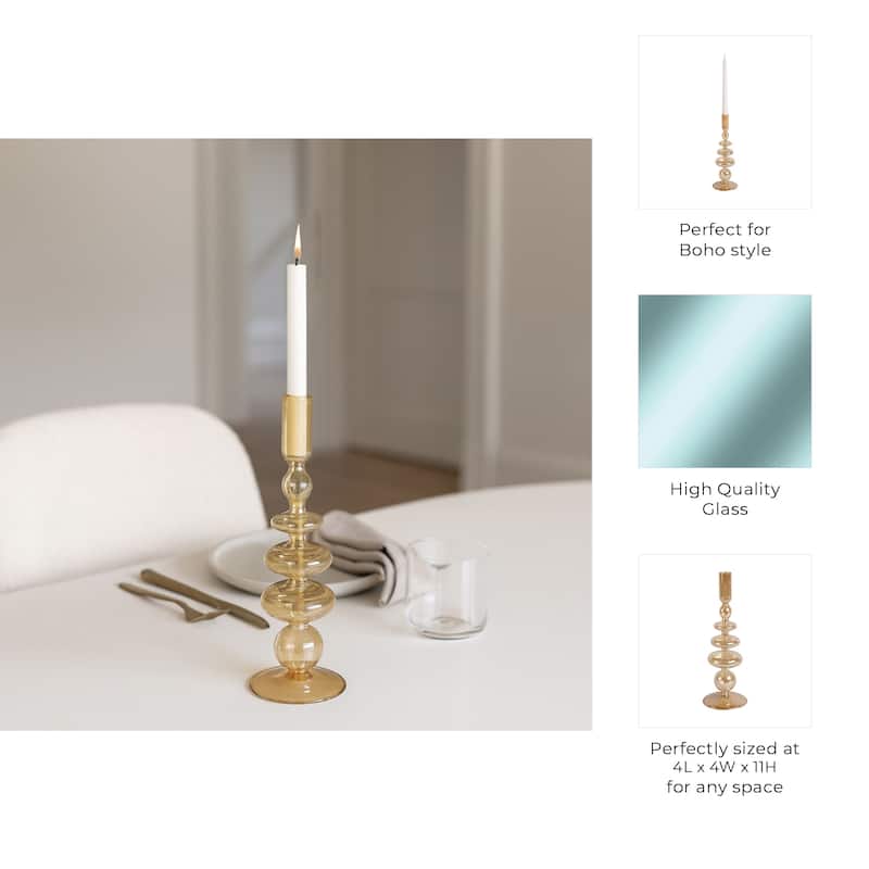 Sculptural Glass Candle Holder with Rounded Accent Base - Modern Tabletop Candle Holder for Any Room
