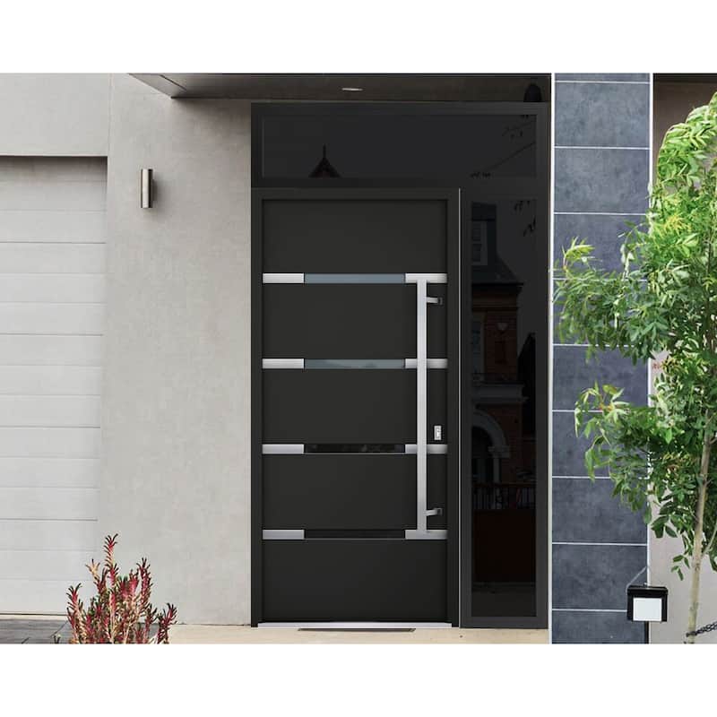 Front Prehung Steel Door 1105 Black Enamel Stainless Inserts W36xH80 Lh I