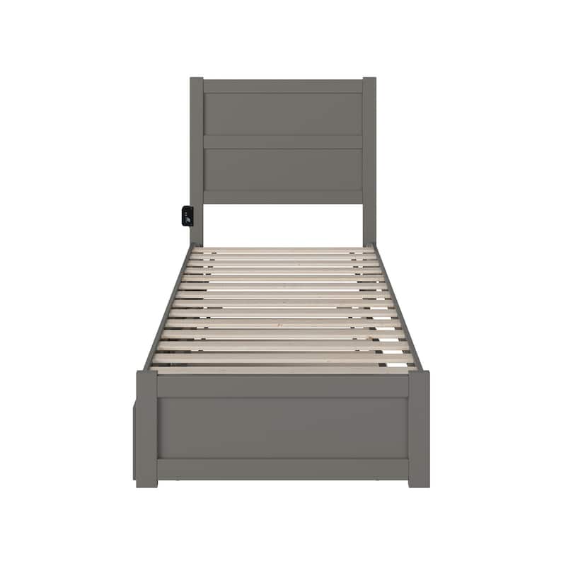 NoHo Twin Extra Long Bed with Footboard and Twin Extra Long Trundle in Grey