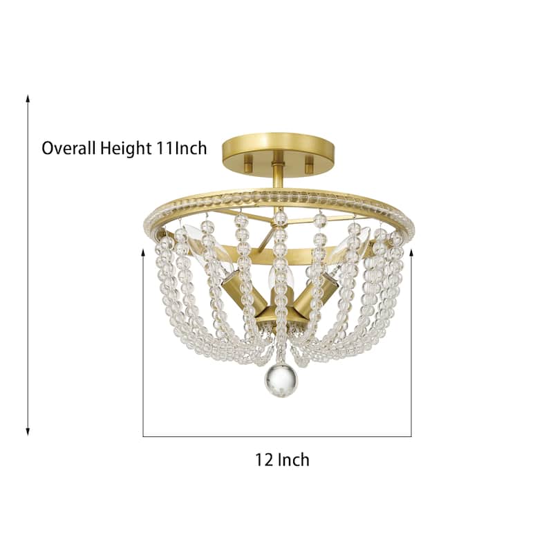 Frenia 3-light Mid-century Modern Beaded Gold Semi-flush Mount Ceiling Light - 12'' D * 8.07'' H