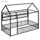preview thumbnail 5 of 25, Twin Size Metal Bed House Bed Frame with Fence and Shelves, Black