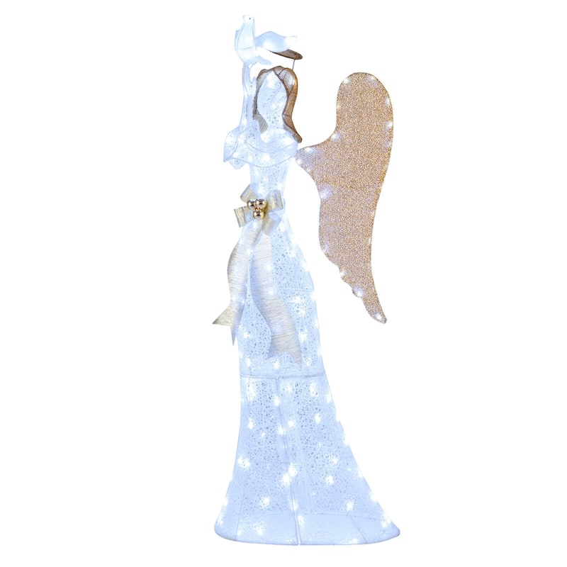 Costway 3D Lighted Angel Christmas Decoration with Pigeon, Golden - as pic shows - See Details