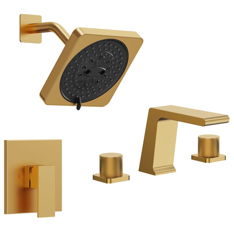 7-Spray Shower Faucet with 8 in. Widespread Double Handle Bathroom Faucet - Brushed Gold