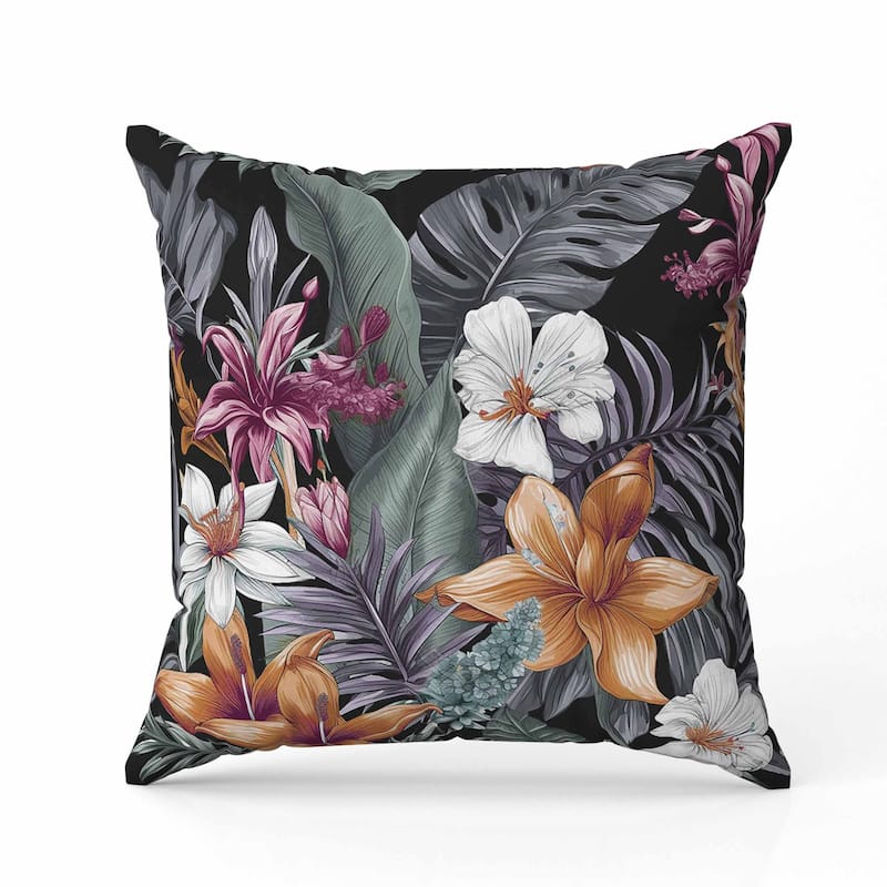 Rainforest Reverie Faux Suede Reversible Throw Pillow Black and Multi