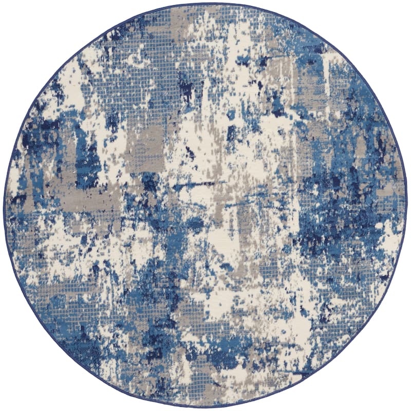Nourison Grafix Indoor Blue Abstract Area Rug - 5'3" x Round - Blue