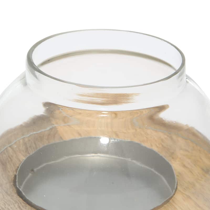 Brown Wood Tealight Hurricane Lamp (Set of 2)