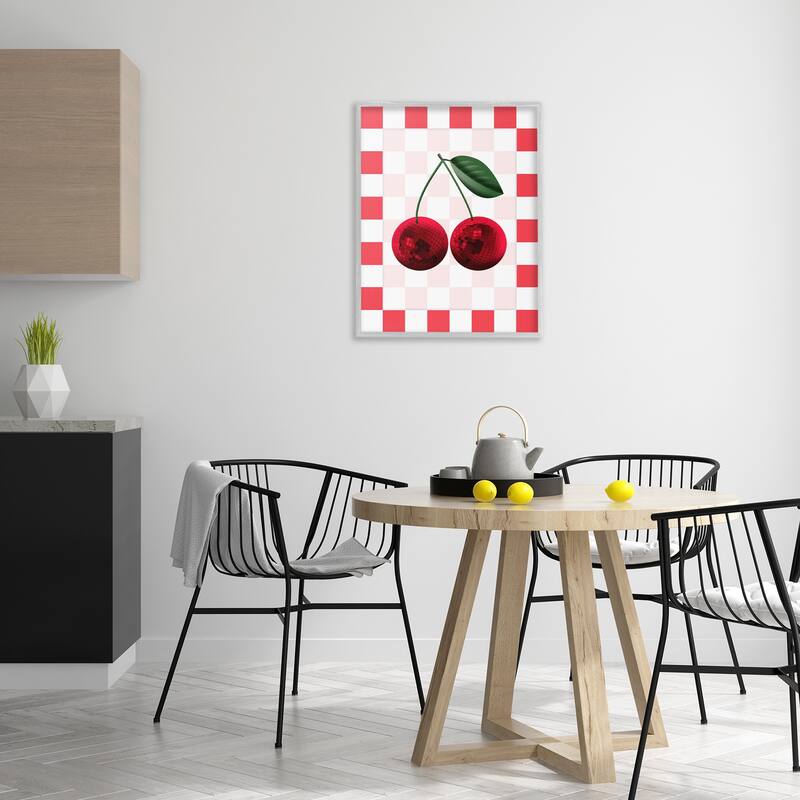 Stupell Disco Cherries on Checkered Framed Giclee Art Design By Marcus Prime
