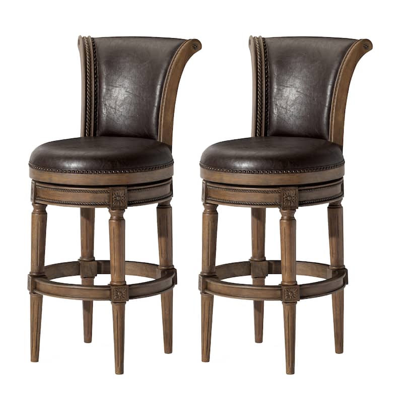 Maven Lane 31" Pullman Swivel Bar Height Kitchen Stool - Set of 2 - Walnut Vegan Leather