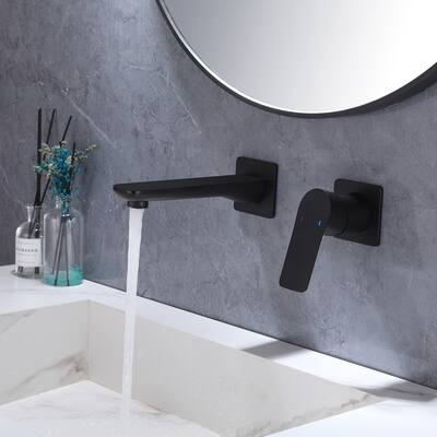 Square Wall Mount Single Handle Double Hole Bathroom Faucet