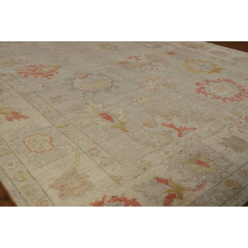 Hand Knotted Oriental 100% Wool Carpet Transitional All-Over Beige & Ivories Oushak Area Rug - 8' 10'' X 5' 10''