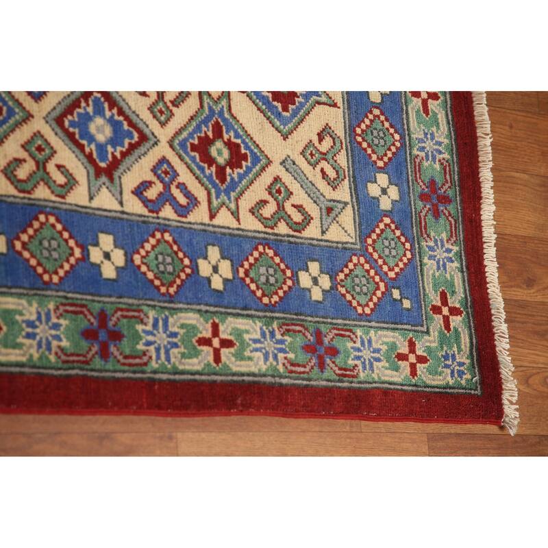 Large Red Geometric Kazak Oriental Area Rug Handmade Wool Carpet - 9'8" x 15'6"