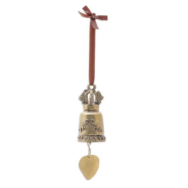 Novica Handmade Golden Elephant Song Brass Bell