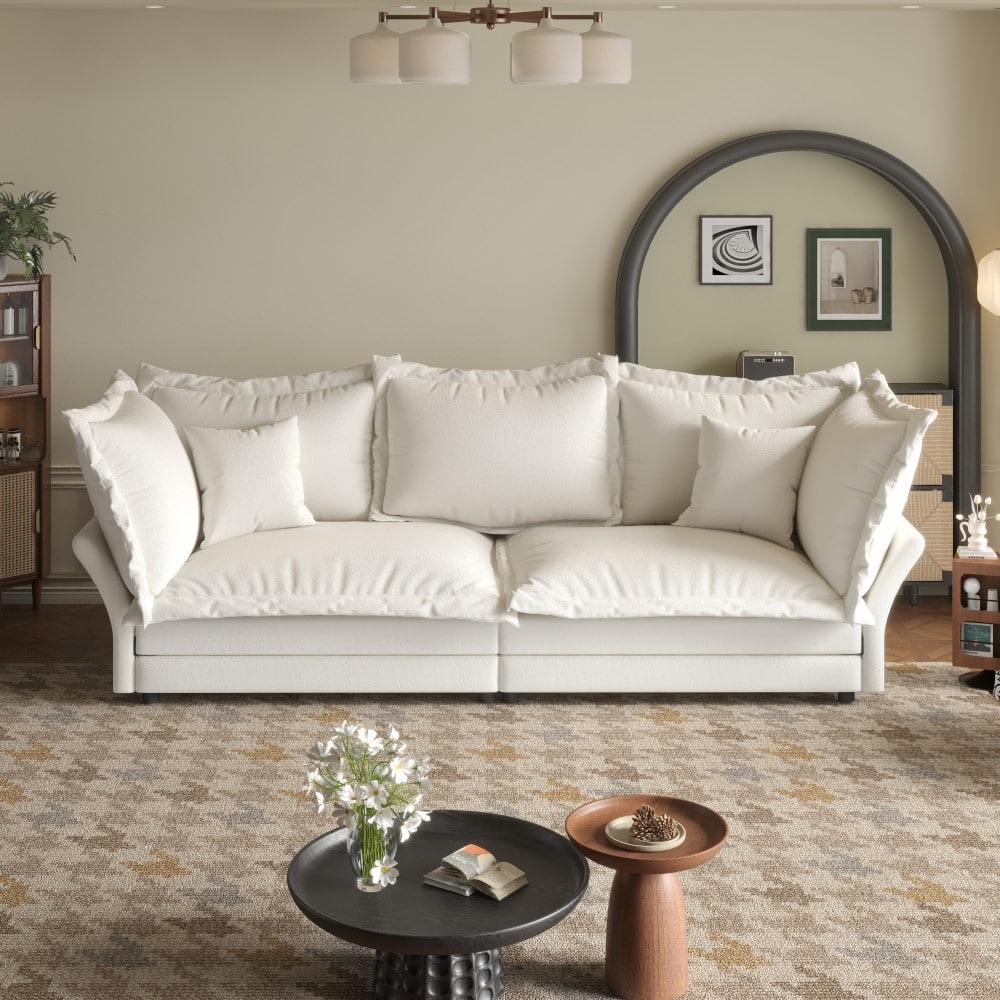 90.55" Modern Comfy Upholstered Sofa Cloud Couch with Multiple Large Soft Pillows