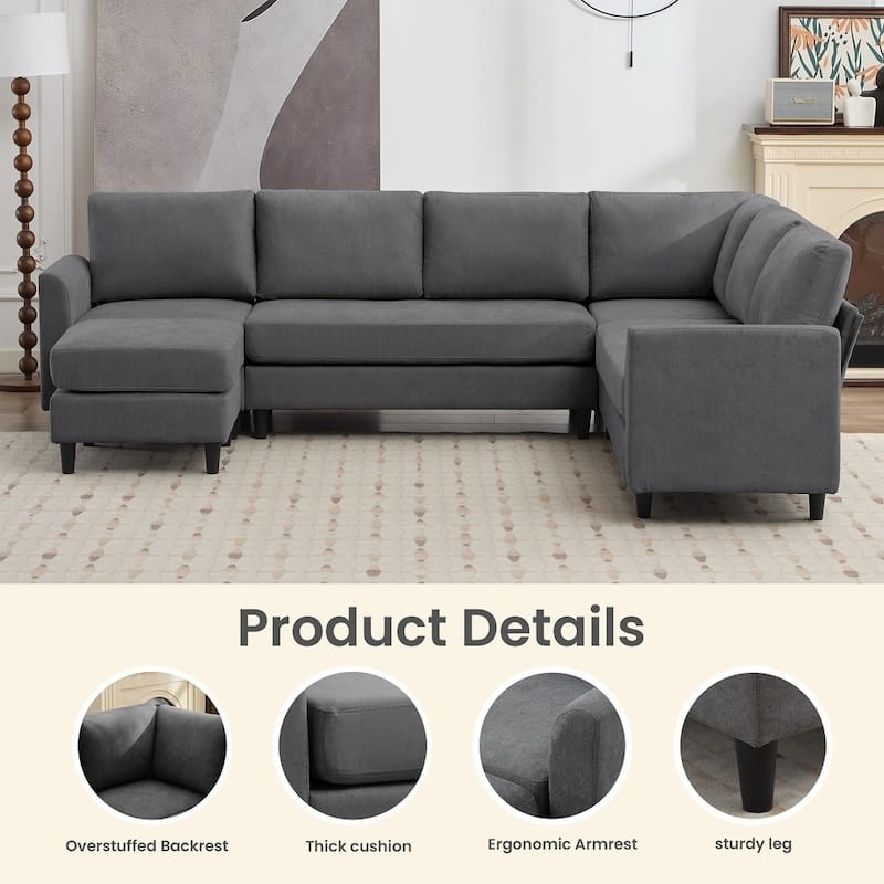 Modern U-Shaped Chenille Modular Sectional Sofa with Ottoman, Overized Corner Couch for Living Room - 107" W