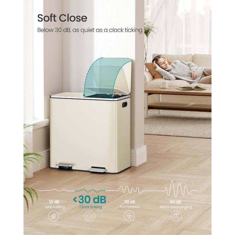 Stainless Steel Dual Trash Can with Soft-Close Lid and Pedals