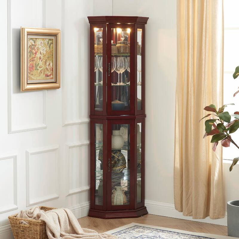 Corner Curio Cabinet with Lights(E26 light bulb not included)