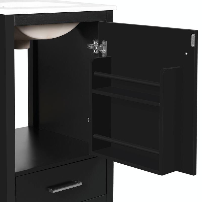 Modern Bathroom Vanity with Ceramic Sink - Soft-Close Drawers, Door Organizer, Divider Drawer