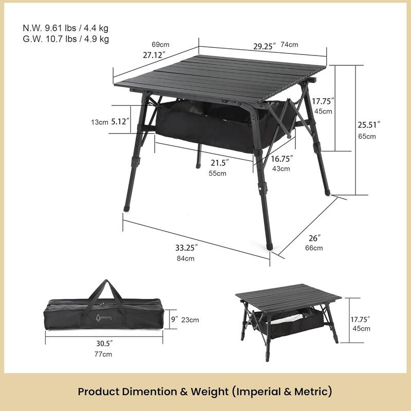 Arrowhead KKS0374U BLACK 39" Aluminum Camp Roll Up Table - 7'9" x 9'9"