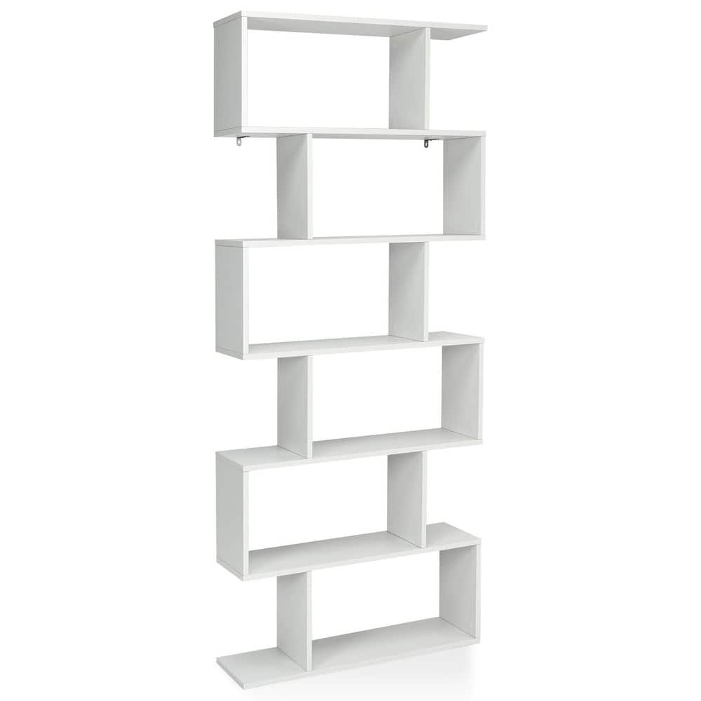 Gymax 6 Tier S-Shaped Bookshelf Storage Display Bookcase Decor Z-Shelf - 31.5'' x 9'' x 75''