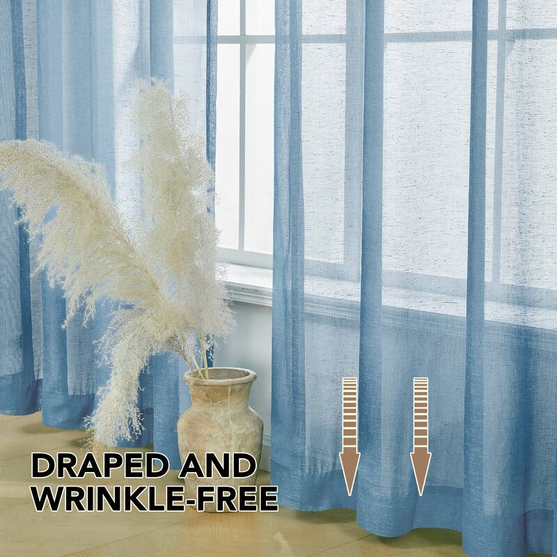 Deconovo Textured Faux Linen Sheer Curtains, 2 Panels, OEKO-Certified
