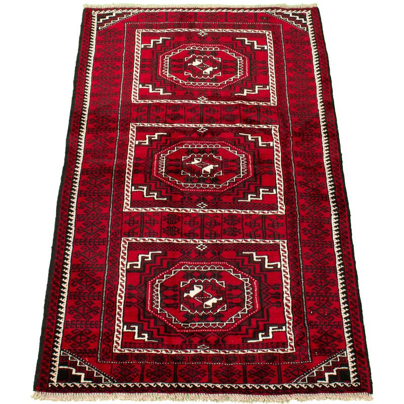 Hand-knotted Rizbaft Red Wool Rug - 3'10 x 6'7/3'10" x 6'7"