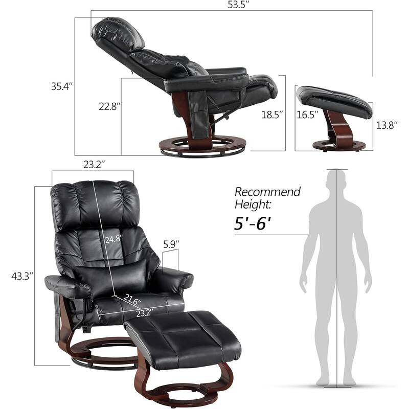 MCombo Set of 2 Recliner Chair with Ottoman Vibration Massag Faux Leather 9068