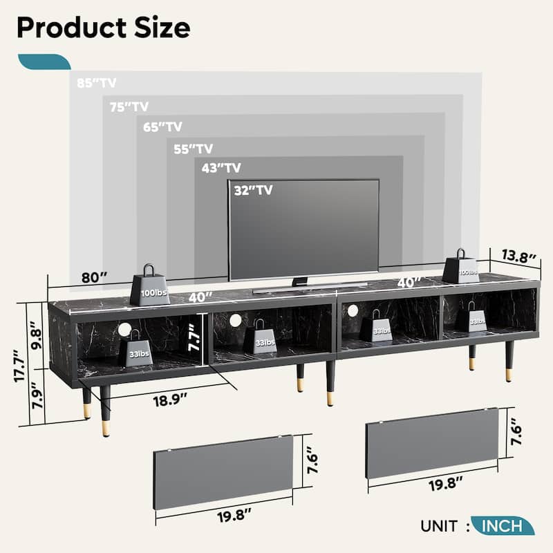 Modern TV Stand up to for 85 inch TVs Entertainment Center with Storage - 80 inch