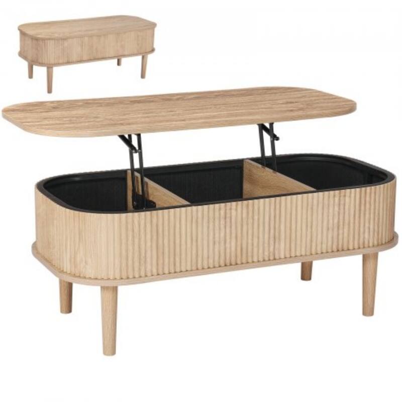 Mid-Century Lift-Top Coffee Table with Storage Compartments - 39.4 x 19 x 16 in - Burlywood