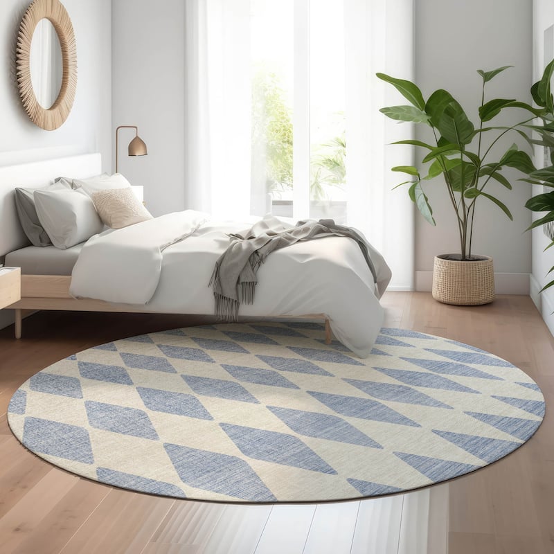 Premium Washable Super Soft Modern Diamond Mayfield Rug - Sky - 8' x 8' - Round