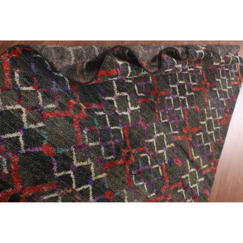 All-Over Trellis Moroccan Indian Area Rug Handmade Jute Carpet - 5'6"x 8'7"