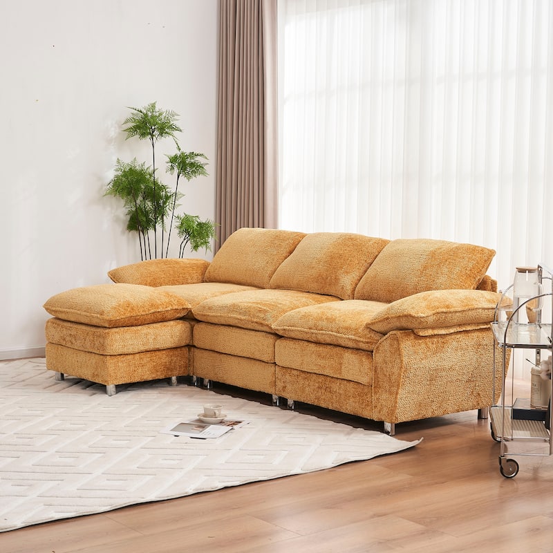 Modern Deep 3-Seat Sofa Couch with Ottoman