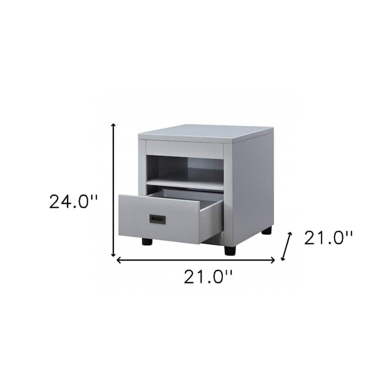24" Grey Wood Square Side End Table with Drawer and Shelf for Living Room or Bedroom - 21''L x 21''W x 24''H