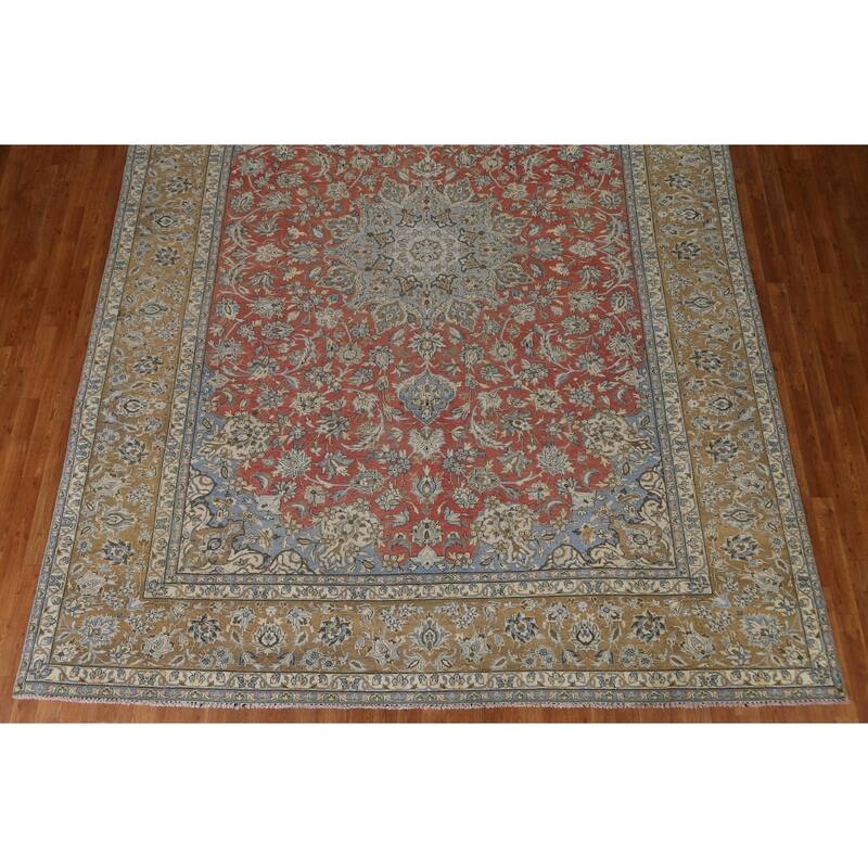 Hand Knotted Oriental 100% Wool Carpet Traditional Floral Red Kashan Area Rug - 12' 5'' X 9' 5''