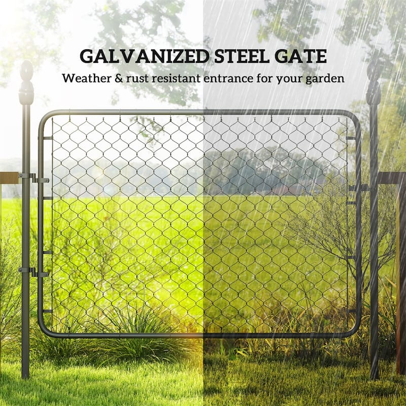 26"-47.2" Wide Galvanized Steel Adjustable Black Garden Gate Fence with Latch and Hinges - 26"-47.2" W x 70.9" H