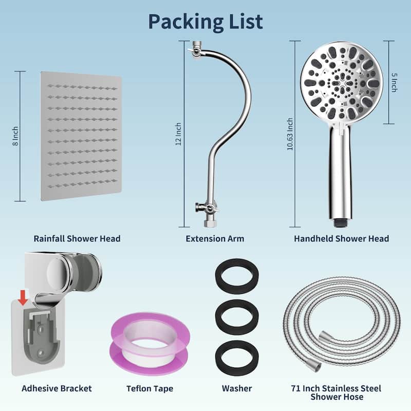 7-Spray 8-Inch Rainfall Shower Head with Handheld Showerhead Combo