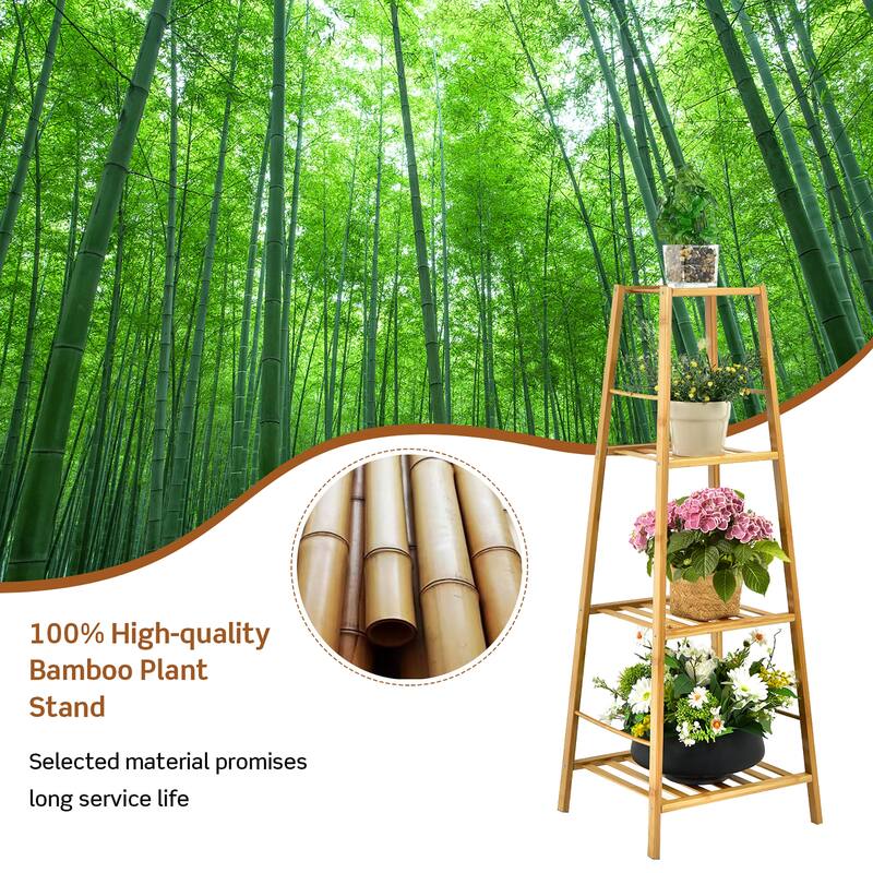 Costway Bamboo Tall Plant Stand Pot Holder Display Shelving Unit - 14.5'' x 13.5'' x 39''